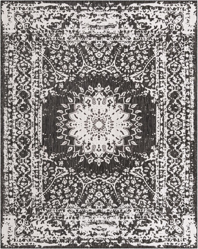 7' 10 x 10' Royce · Border Outdoor Rug, black and white