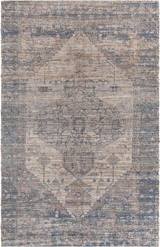 5' 3 x 8' Milford · Faded medallion rug, blue and ivory