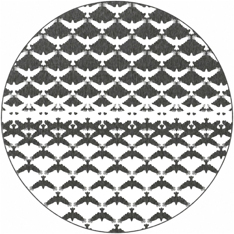12' x 12' Wayland · Bird tessellation Outdoor Rug, black and white