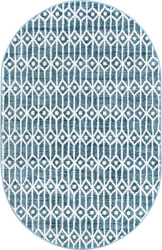 Vincent · Geometric trellis rug, blue and ivory
