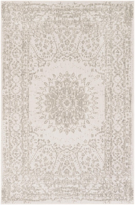 5' 3 x 8' Royce · Faded medallion Outdoor Rug, gray and cream