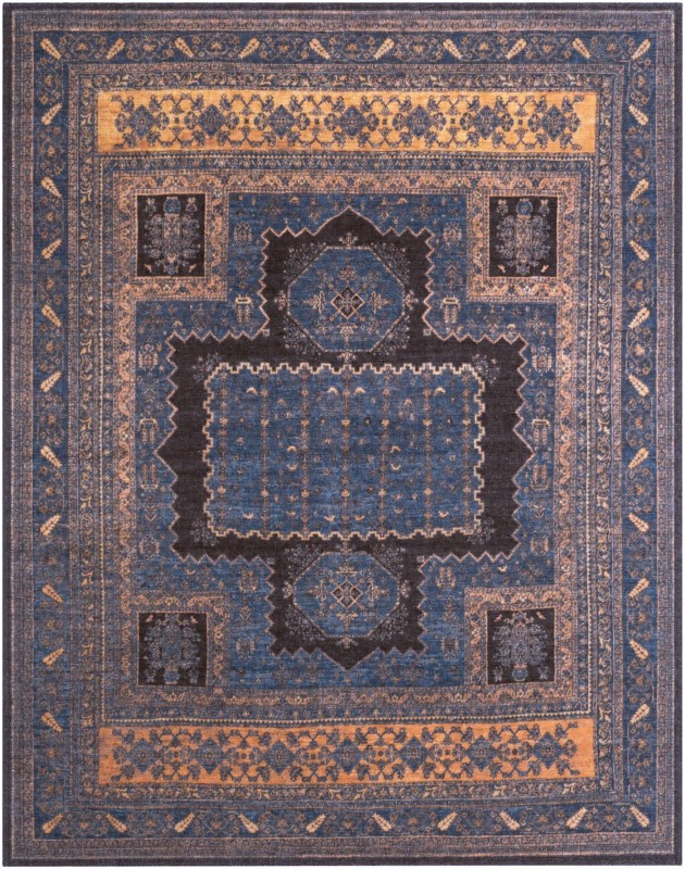7' 10 x 10' Merritt · Border rug, deep teal and antique gold