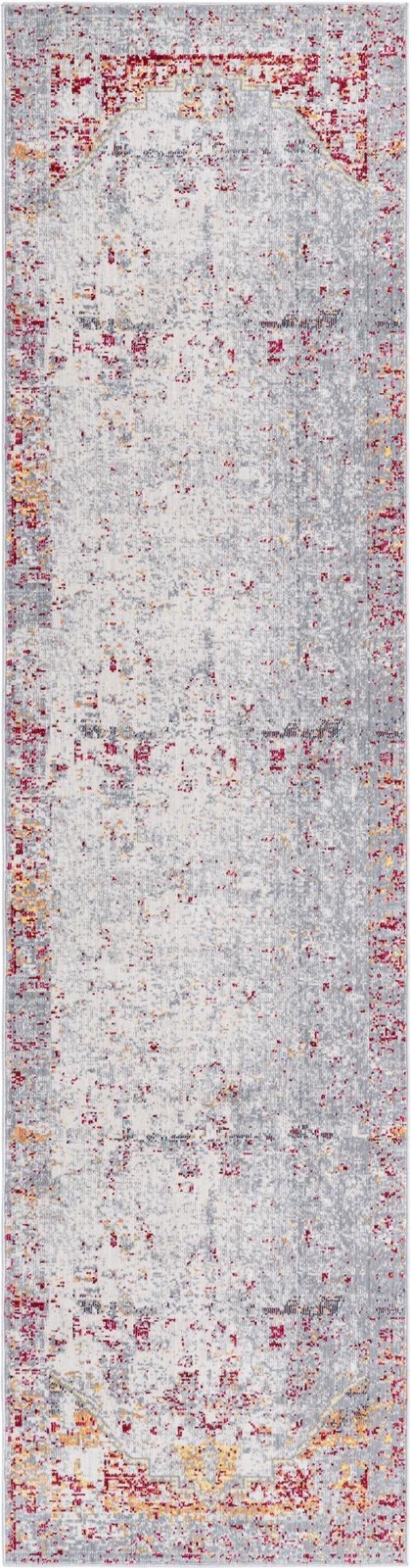 2' 7 x 9' 10 Fellows · Distressed runner rug, gray and burgundy