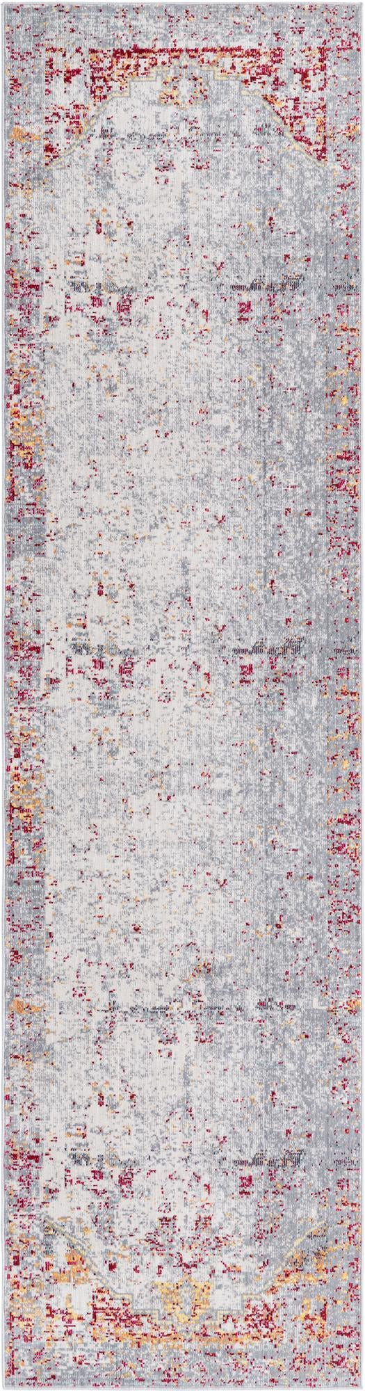 2' 7 x 9' 10 Fellows · Distressed runner rug, gray and burgundy
