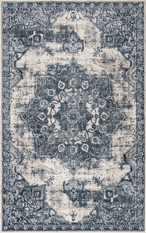 5' x 8' Todd · Distressed medallion rug, ivory and slate