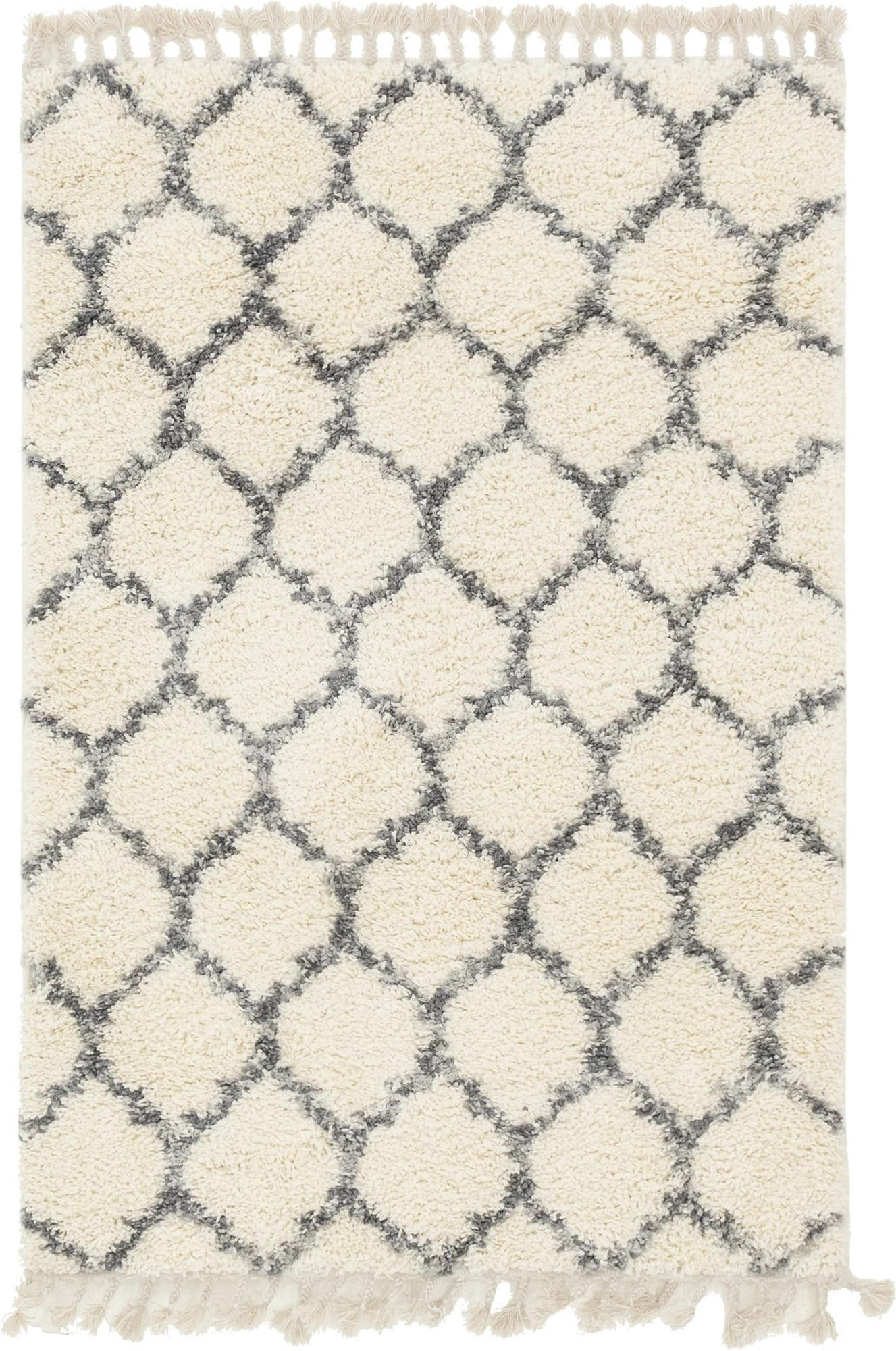 4' x 6' Everett · Lattice Shag Rug, ivory and gray