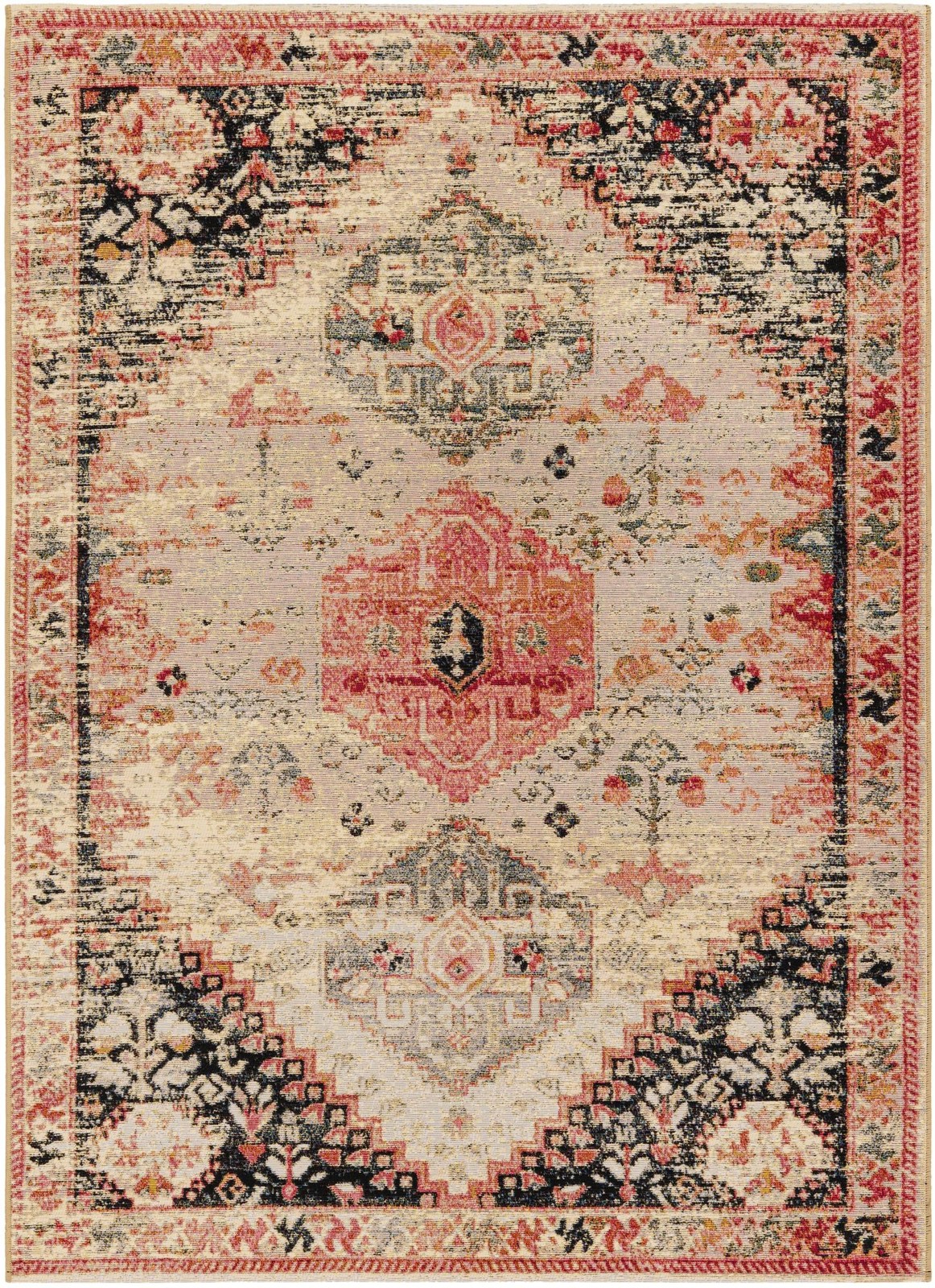 5' x 7' Lomax · Distressed medallion Outdoor Rug, pink and beige
