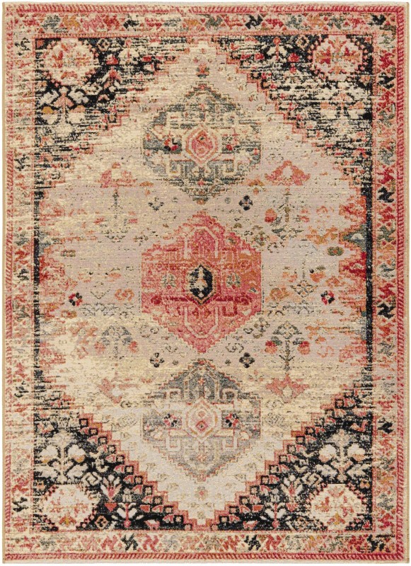 5' x 7' Lomax · Distressed medallion Outdoor Rug, pink and beige