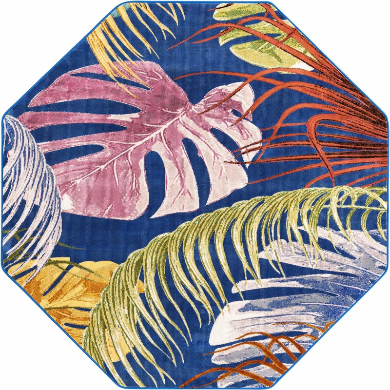 Britton · Tropical leaf rug, blue and multi