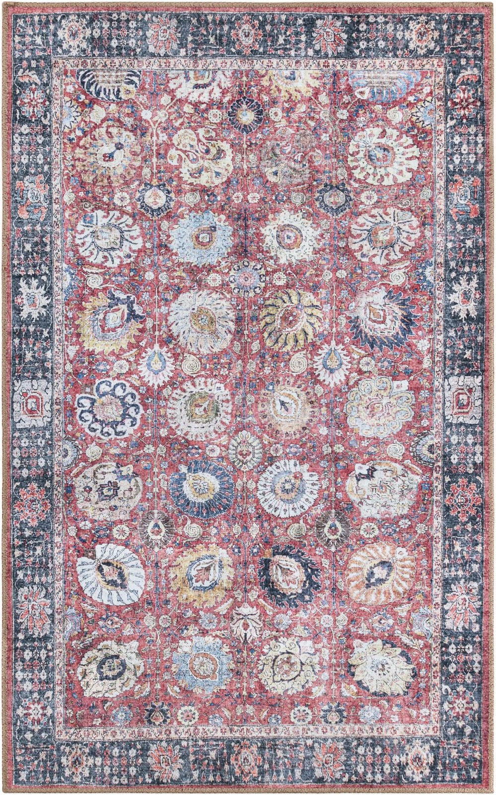 3' 6 x 5' 6 Barlow · Border Washable Rug, vintage red
