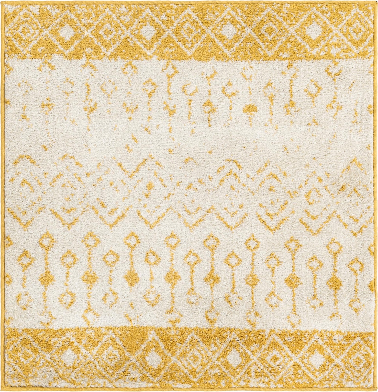 3' x 3' Vernon · Geometric oval rug, yellow and ivory