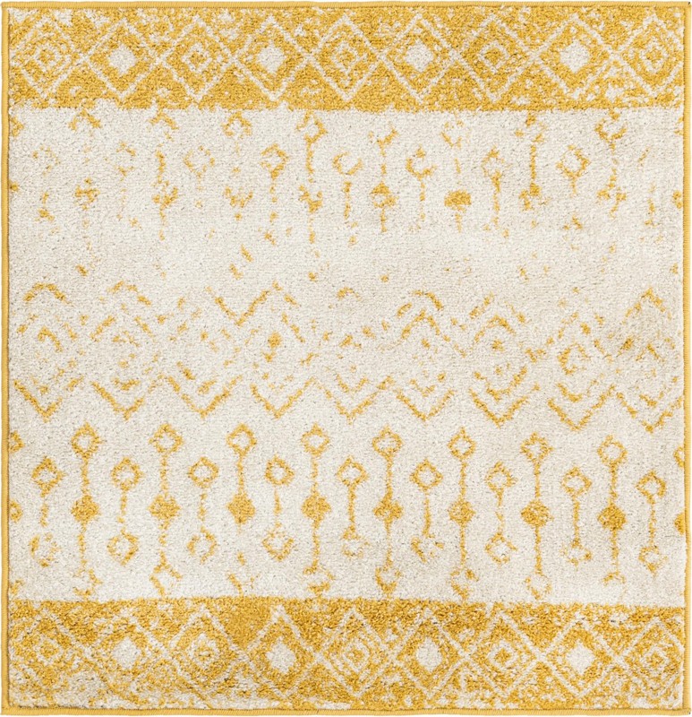 3' x 3' Vernon · Geometric oval rug, yellow and ivory