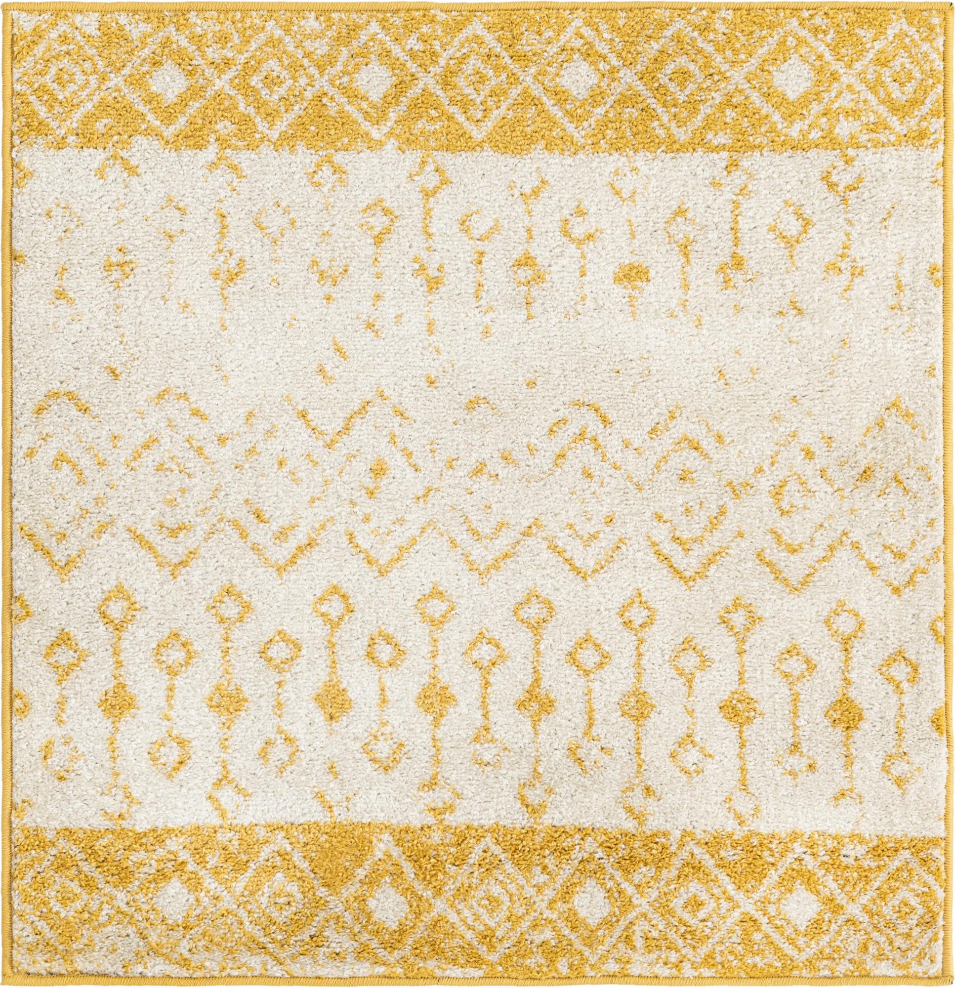 3' x 3' Vernon · Geometric oval rug, yellow and ivory