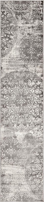 2' x 9' 10 Blakemore · Distressed medallion rug, gray and ivory