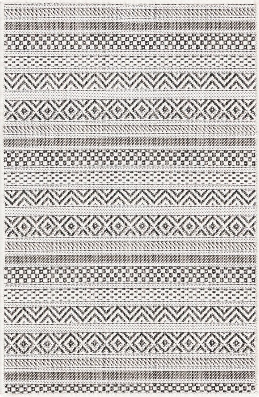 2' x 3' Merlin · Striped geometric Outdoor Rug, beige and black