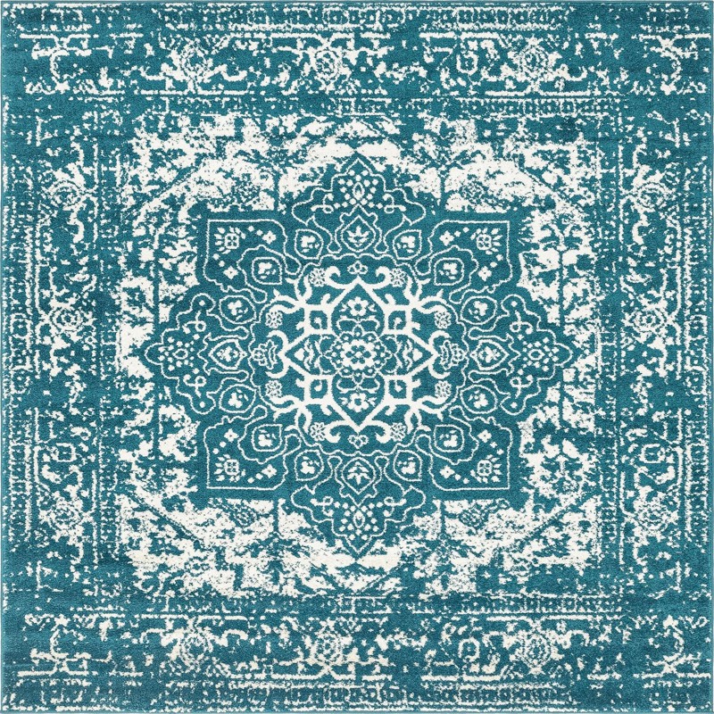 7' 10 x 7' 10 Birch · Border rug, turquoise
