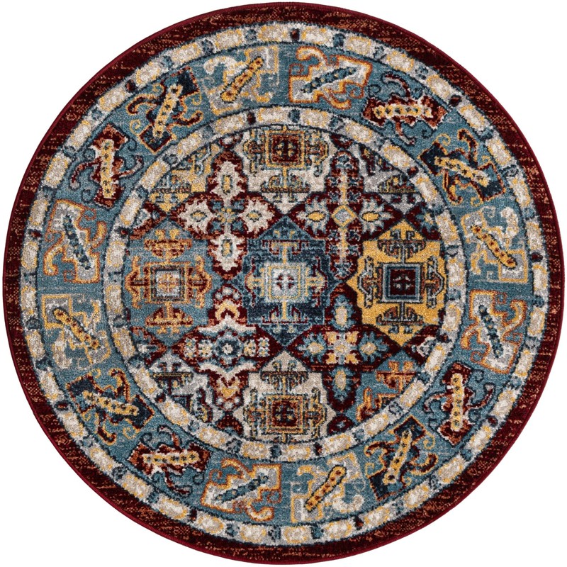 Orme · Tribal medallion Washable Rug, multi and red