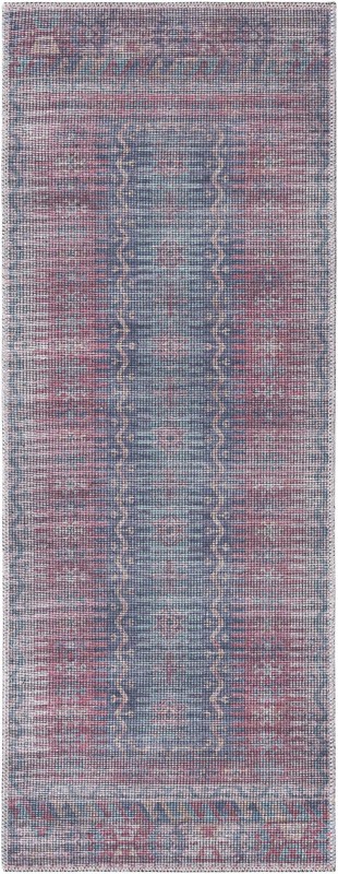 Paige · Tribal geometric Washable Rug, blue and red