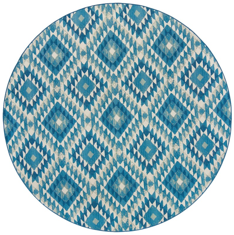 7' 10 x 7' 10 Lomax · Geometric diamond Outdoor Rug, blue and ivory