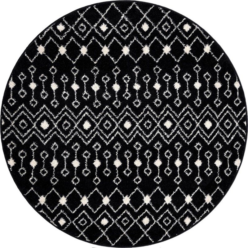 5' 3 x 5' 3 Boswell · Geometric trellis rug, black and white