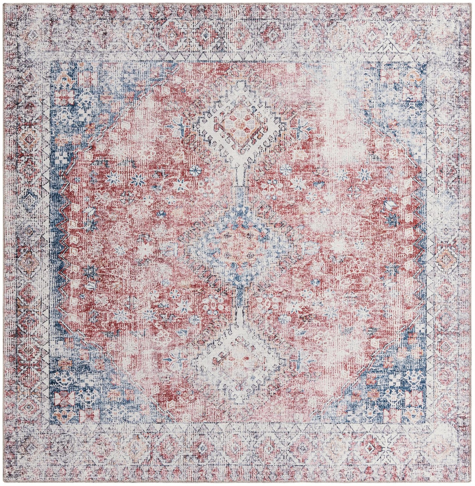 7' 10 x 7' 10 Hodges · Border Washable Rug, red and navy blue