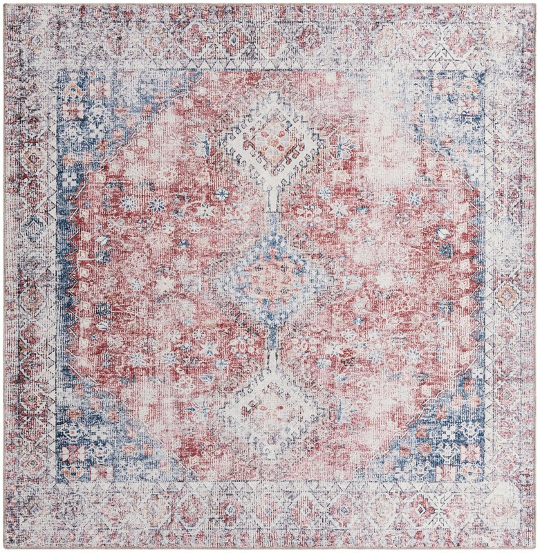 Hodges · Border Washable Rug, red and navy blue