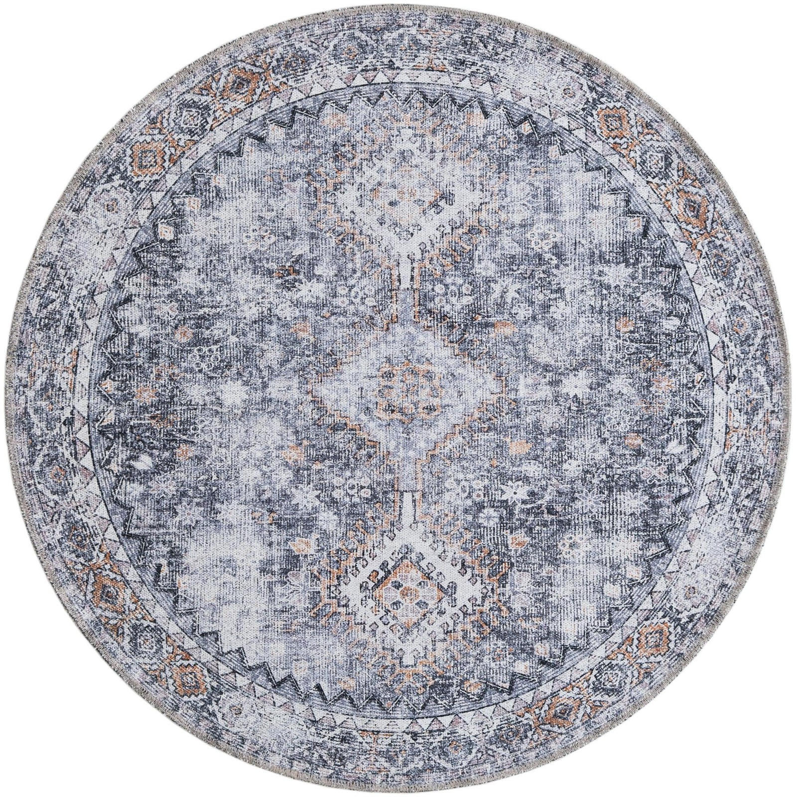 4' x 4' Hodges · Distressed medallion rug, gray and black