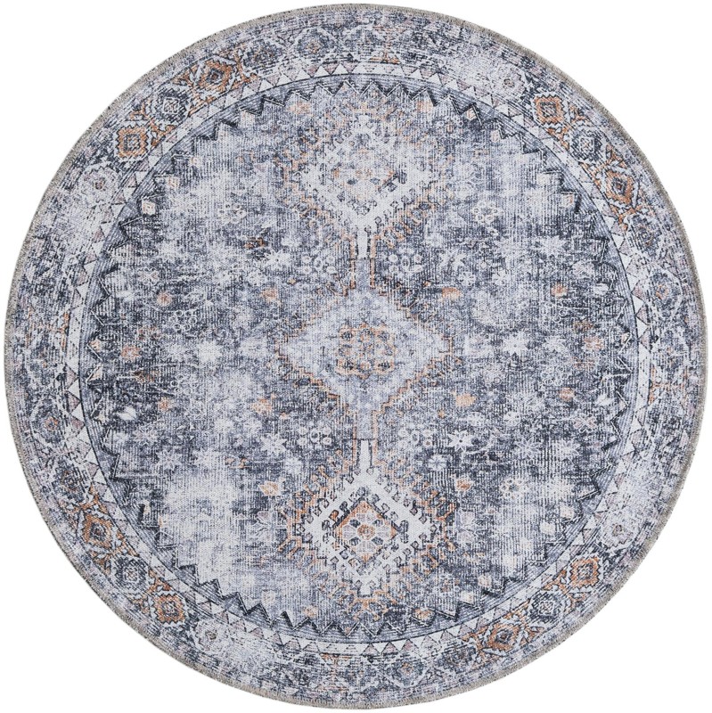 4' x 4' Hodges · Distressed medallion rug, gray and black