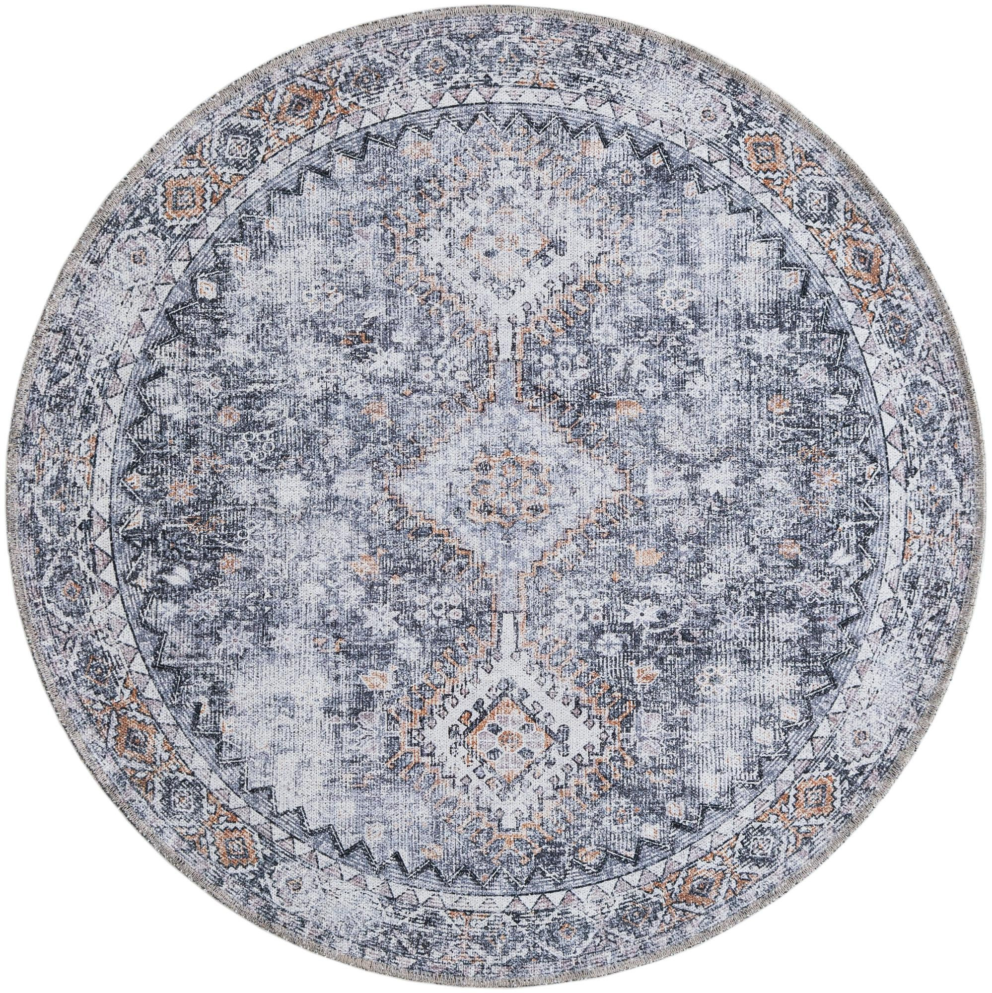 4' x 4' Hodges · Distressed medallion rug, gray and black