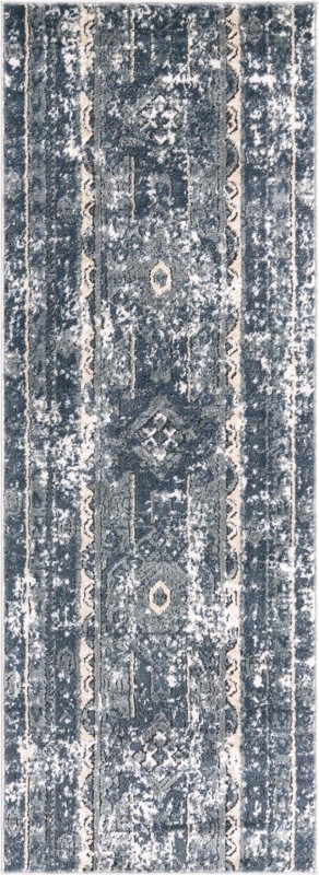 Grouse · Distressed striped rug, blue and beige