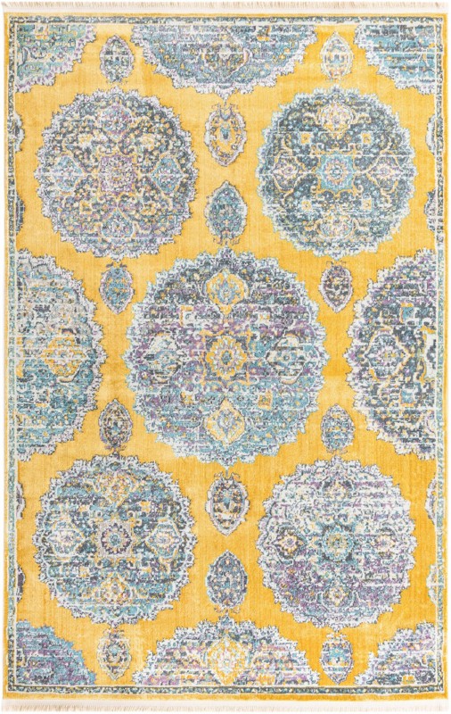 5' 5 x 8' Mather · Border rug, yellow