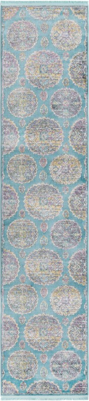 2' 7 x 12' Mather · Medallion rug, turquoise and gold