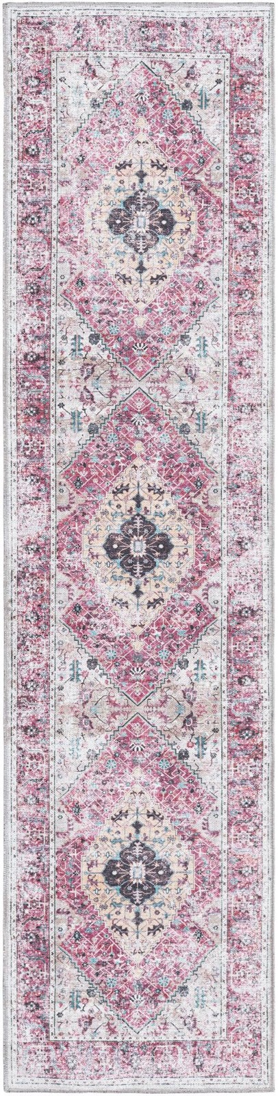 2' x 8' Trillium · Medallion Washable Rug, coral and ivory