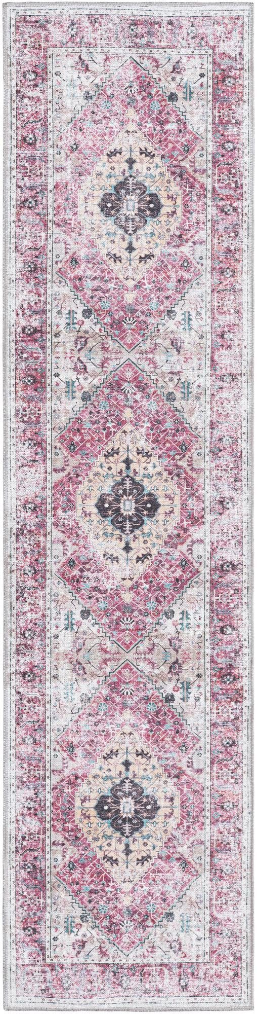 2' x 8' Trillium · Medallion Washable Rug, coral and ivory
