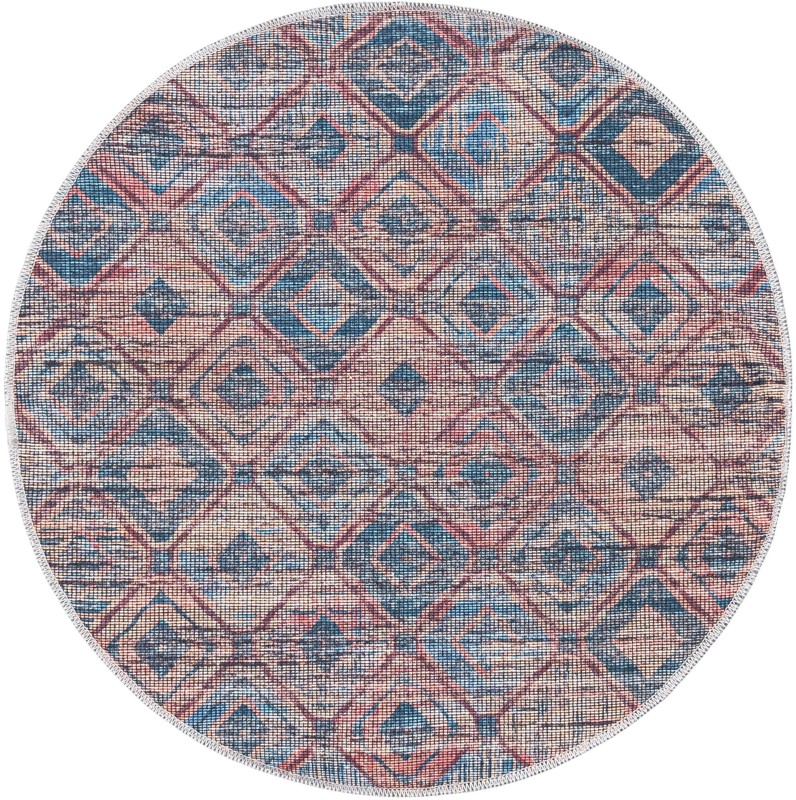 3' 3 x 3' 3 Torrance · Geometric diamond Washable Rug, peach and blue