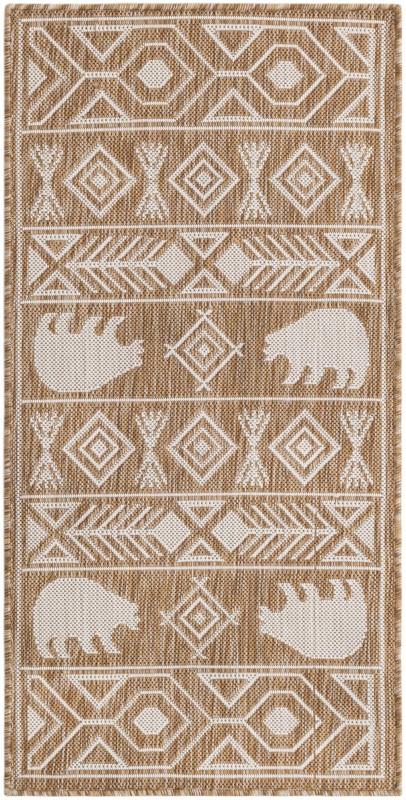 2' x 4' Ralston · Geometric bear Outdoor Rug, taupe and ivory