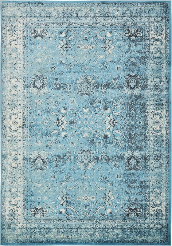8' x 11' 8 Harley · Distressed medallion rug, blue and ivory