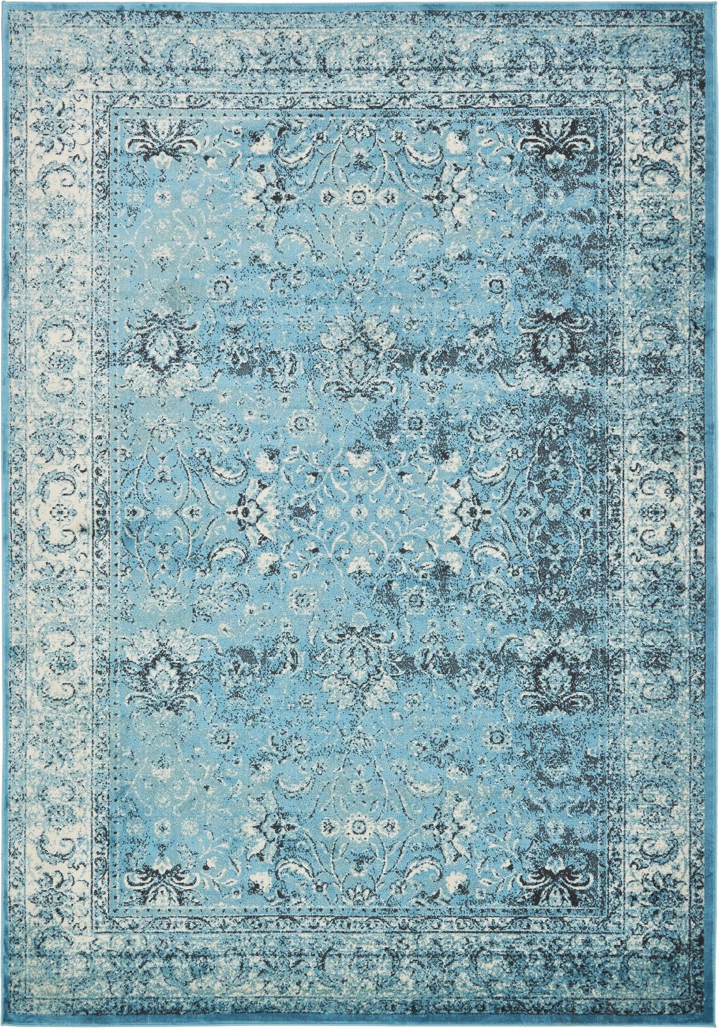 8' x 11' 8 Harley · Distressed medallion rug, blue and ivory