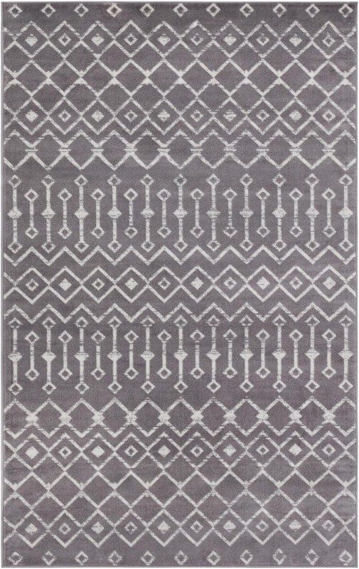 5' 3 x 8' Dudley · Geometric trellis rug, gray and ivory