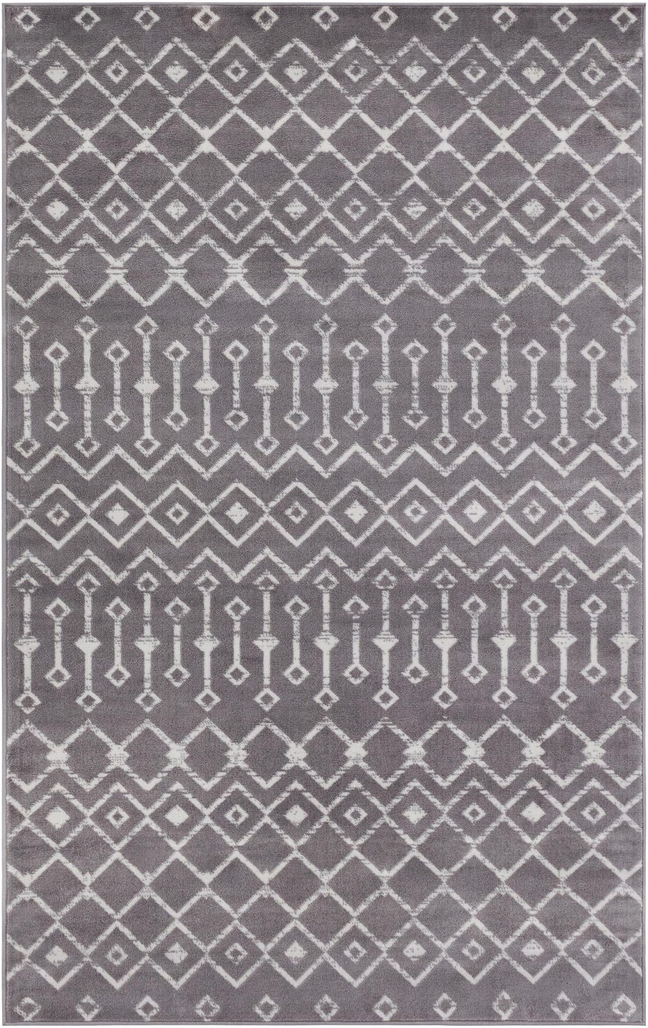 5' 3 x 8' Dudley · Geometric trellis rug, gray and ivory