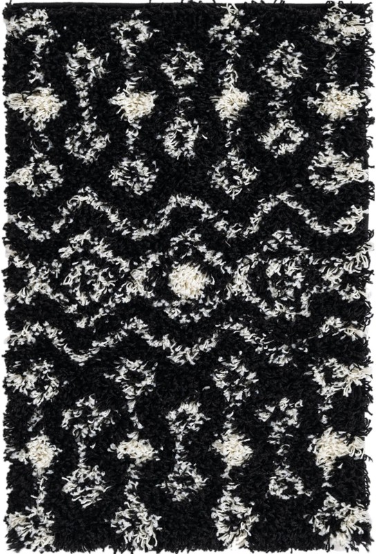 2' x 3' Bayley · Geometric shag rug, black and cream