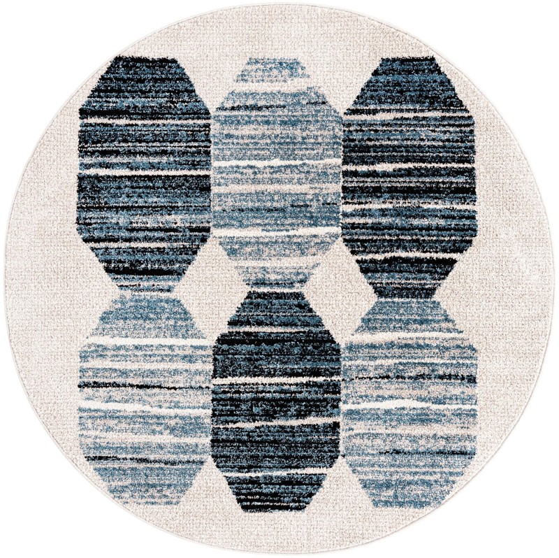 5' 3 x 5' 3 Aynsley · Geometric rug, blue, black and ivory