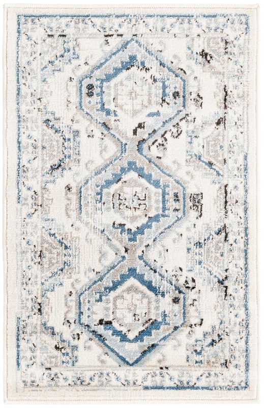 Harmon · Geometric medallion rug, aqua and ivory