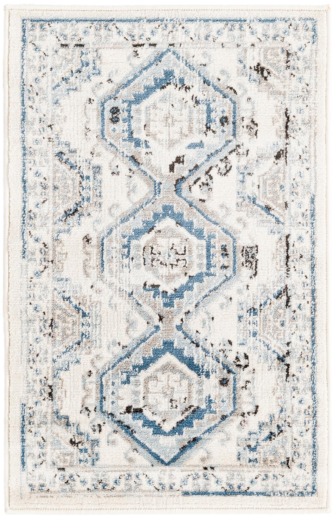 2' x 3' Harmon · Geometric medallion rug, aqua and ivory