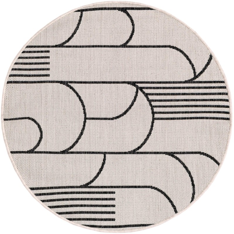 3' x 3' Prudence · Geometric Outdoor Rug, black and white