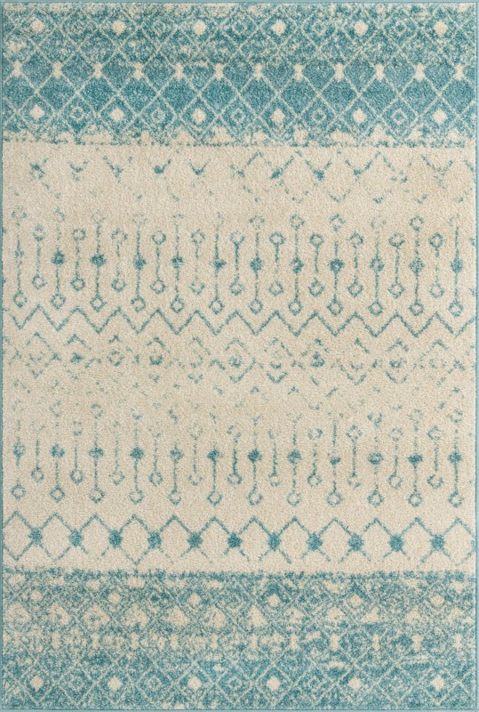 5' 3 x 8' Vernon · Geometric tribal rug, teal and ivory