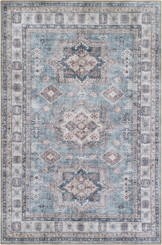 6' 1 x 9' Pickett · Geometric medallion Washable Rug, green and beige