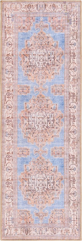 Boone · Medallion Washable Rug, blue and beige