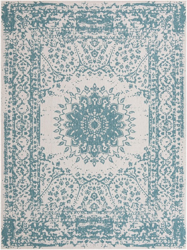 9' x 12' Royce · Border Outdoor Rug, aqua