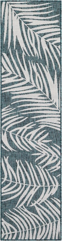 2' x 8' Moody · Floral / botanical Outdoor Rug, teal